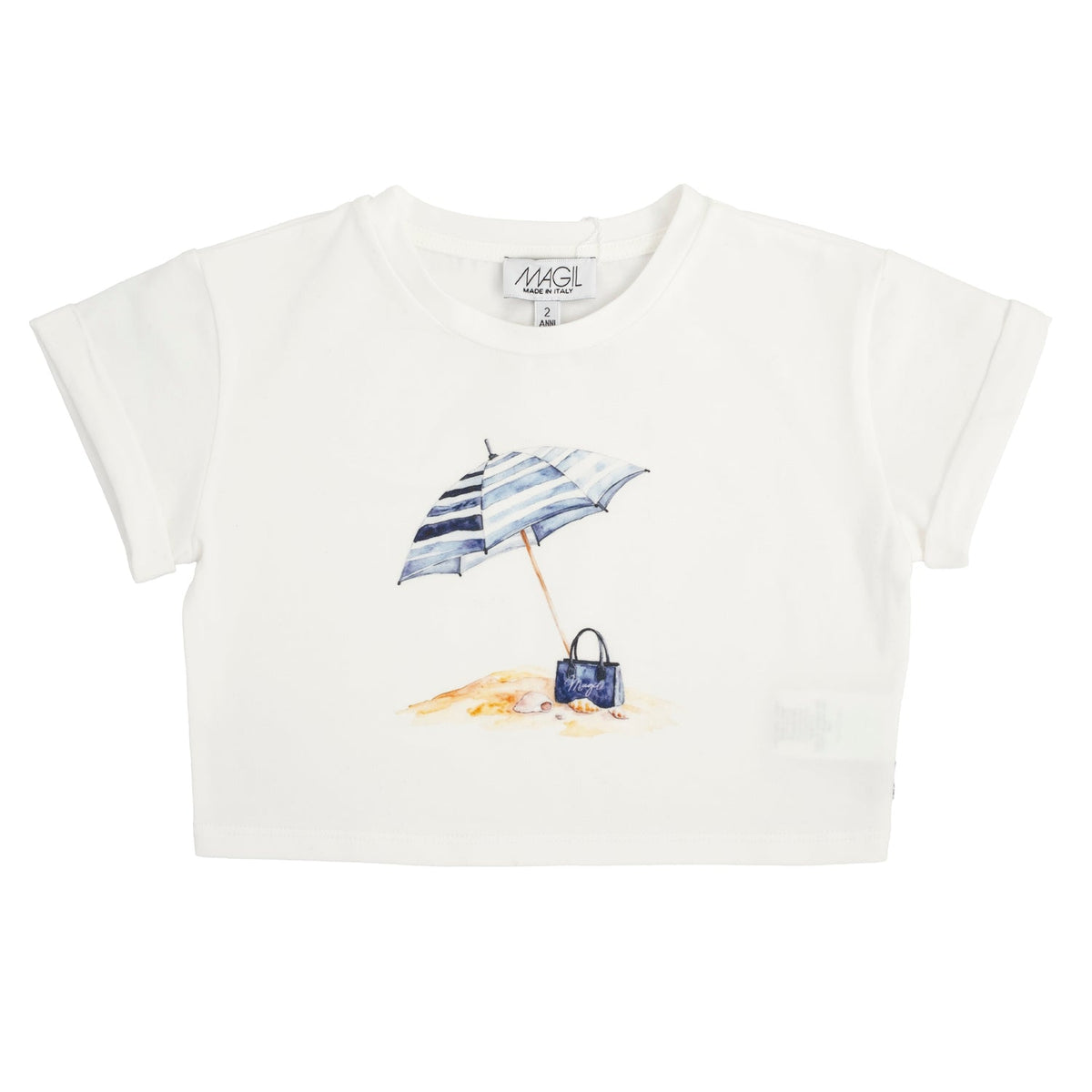 T-SHIRT CROPPED STAMPA SPIAGGIA