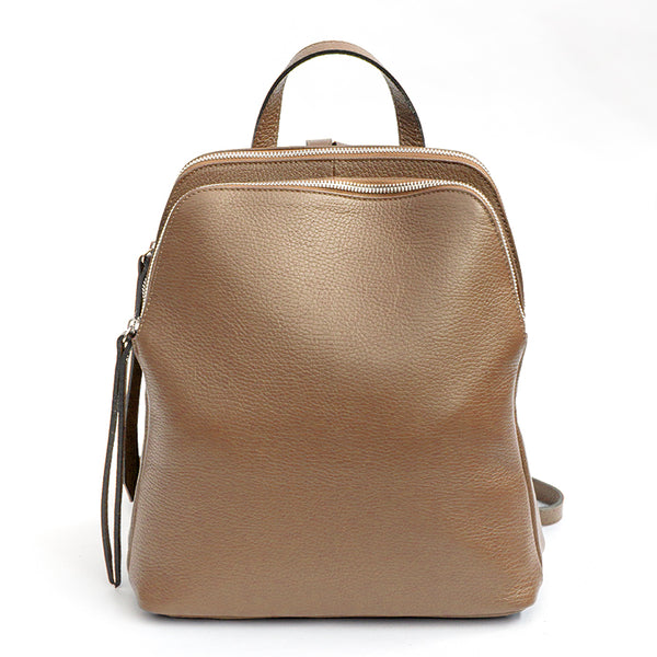 LONDON - Biscuit Leather Double Zip Backpack