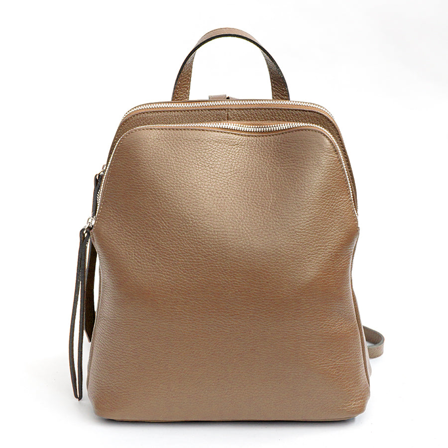 LONDON - Biscuit Leather Double Zip Backpack