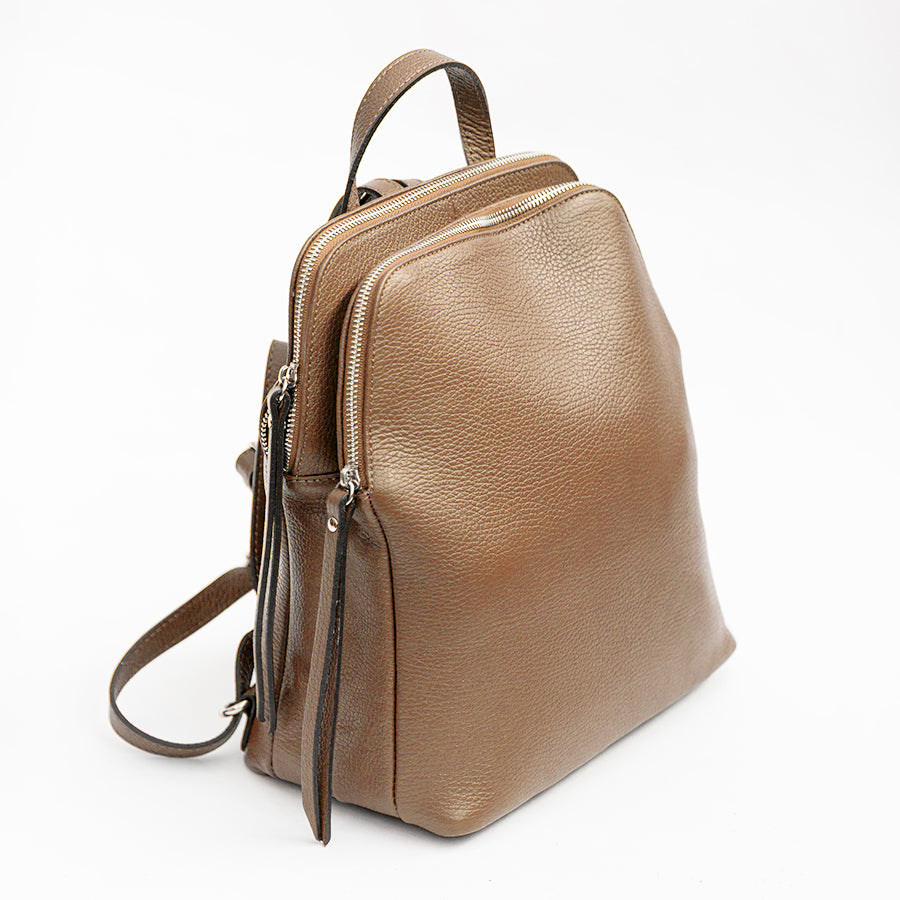 LONDON - Biscuit Leather Double Zip Backpack