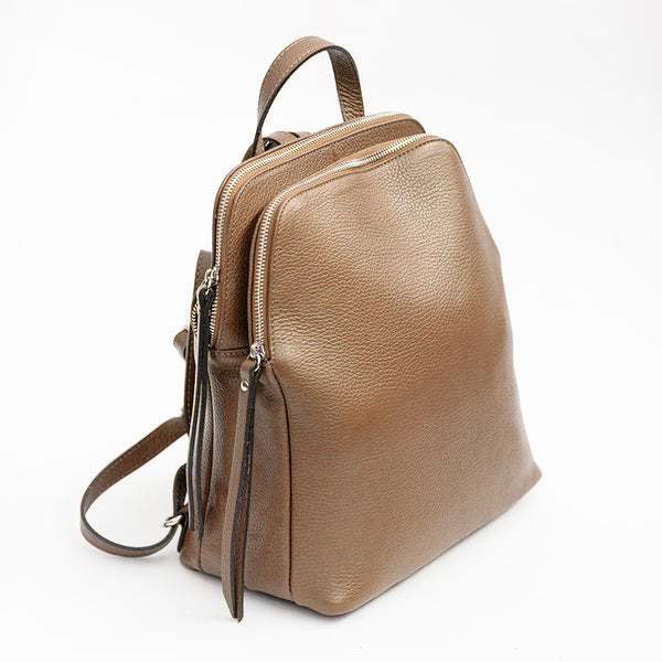 LONDON - Biscuit Leather Double Zip Backpack