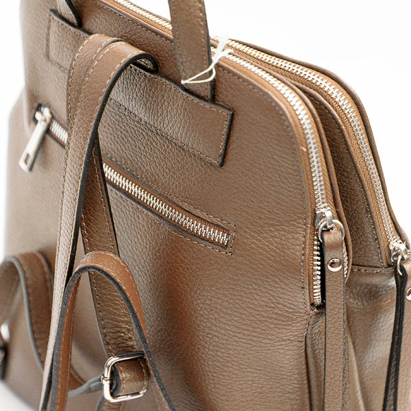 LONDON - Biscuit Leather Double Zip Backpack