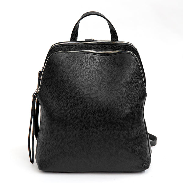 LONDON - Black leather two-zip backpack