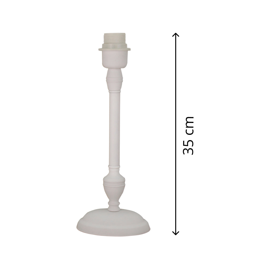 Schlichter, weiß lackierter Lampenfuß aus Metall mit E27-Fassung – ideal für Tisch- und Nachttischlampen.