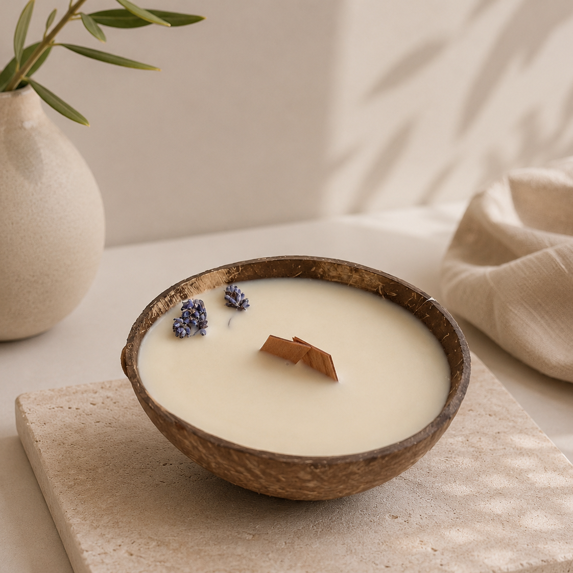 Lavender • Sage coconut shell candle with wooden wick