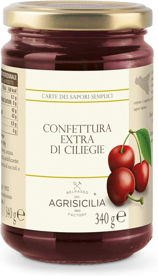 Confettura Extra di Ciliegie Agrisicilia vasetto vetro 340 g vista frontale