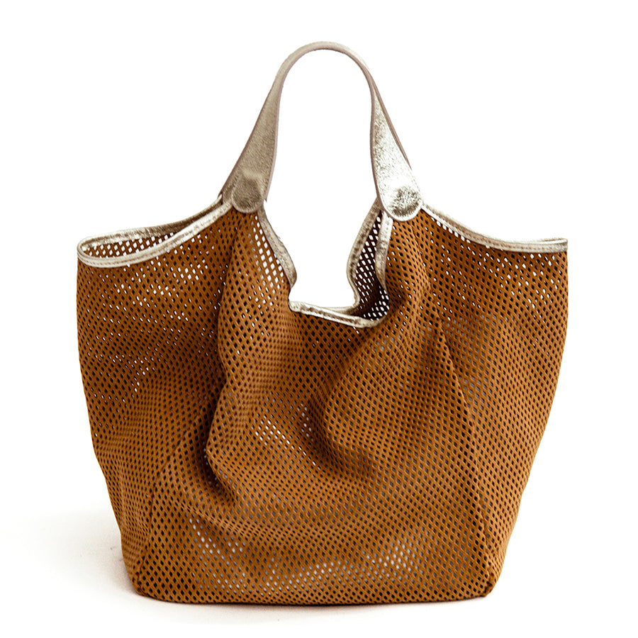 MAINE BIG - Maxi shopping in laser-cut suede leather