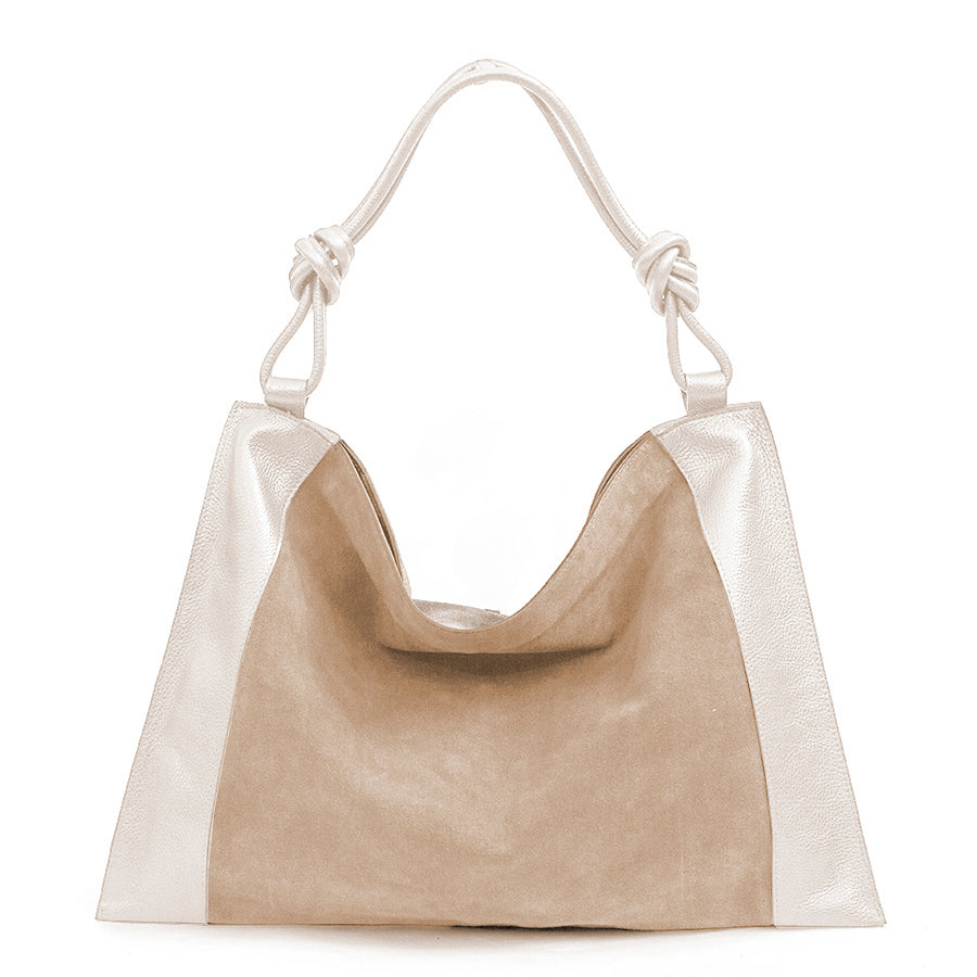 MARPHY - Maxi sacca in pelle e camoscio latte