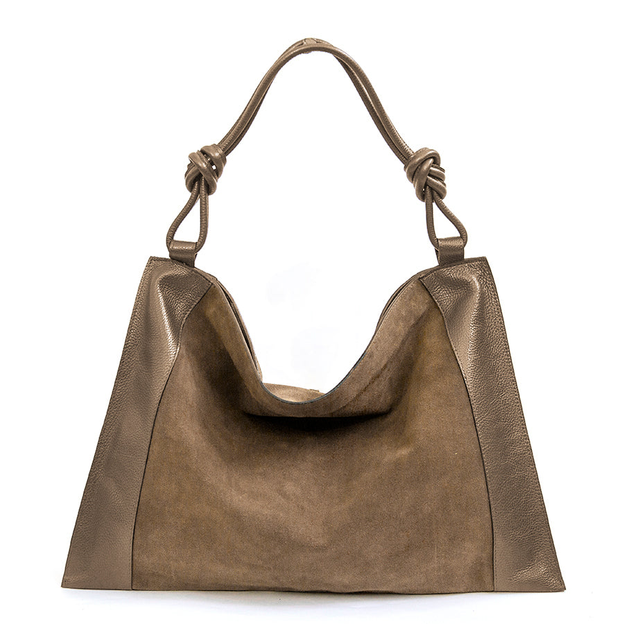 MARPHY - Maxi sacca in pelle e camoscio taupe
