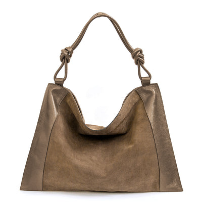 MARPHY - Maxi bag in taupe leather and suede
