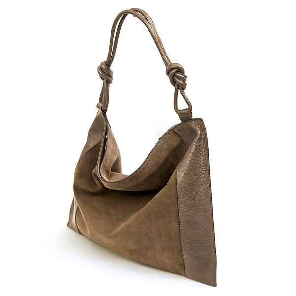 MARPHY - Maxi sacca in pelle e camoscio taupe