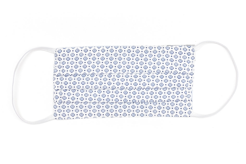 White and Blue Patterned Mask