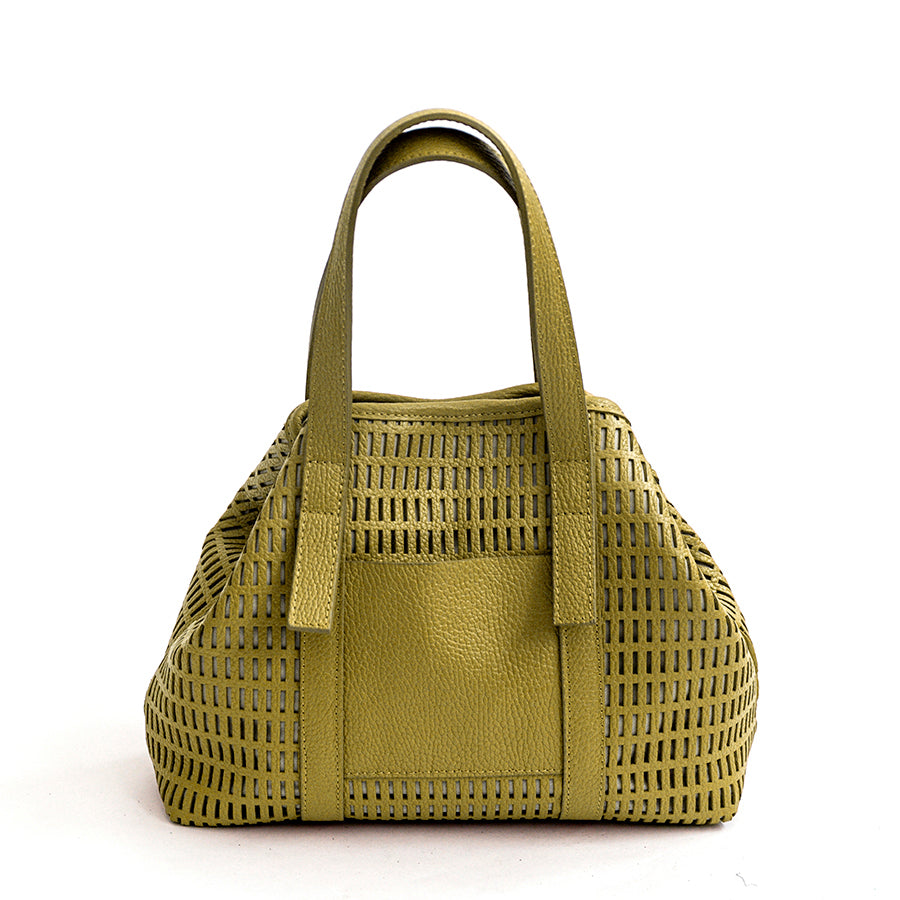 MIAMI - Perforated leather lime bag