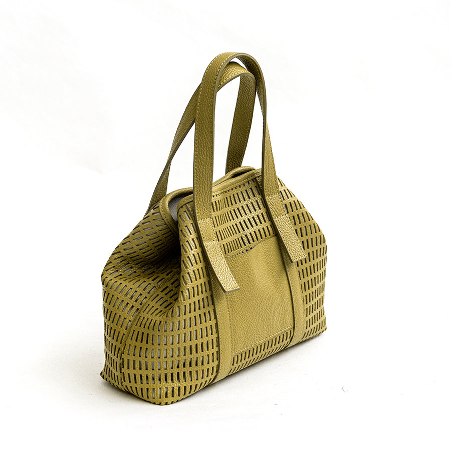 MIAMI - Perforated leather lime bag