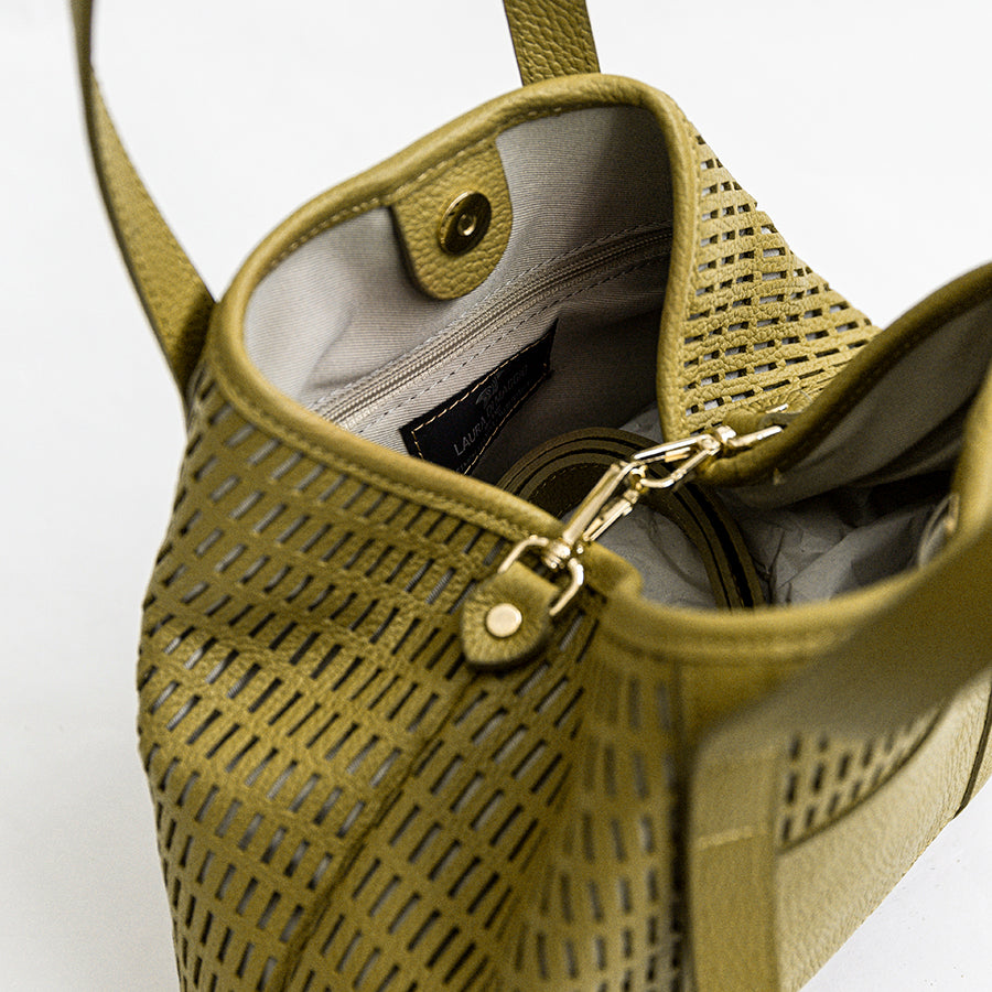 MIAMI - Perforated leather lime bag
