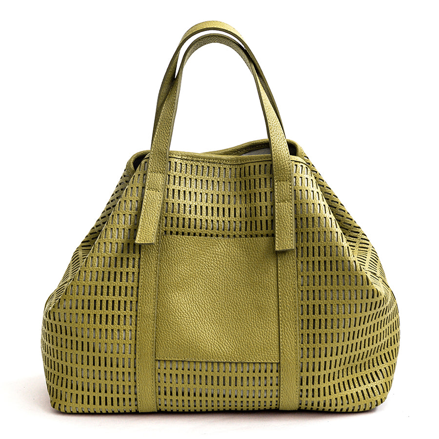 MIAMI MAXI - Borsa in pelle forata lime