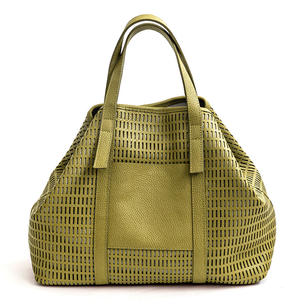 MIAMI MAXI - Borsa in pelle forata lime