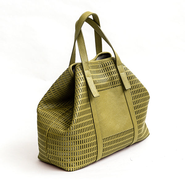 MIAMI MAXI - Borsa in pelle forata lime