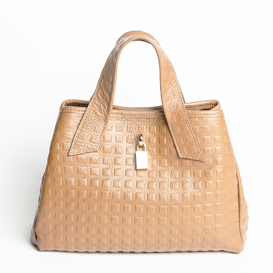 MILANO SQUARE - Biscuit Printed Leather Bag