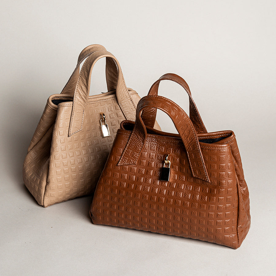 MILANO SQUARE - Biscuit Printed Leather Bag