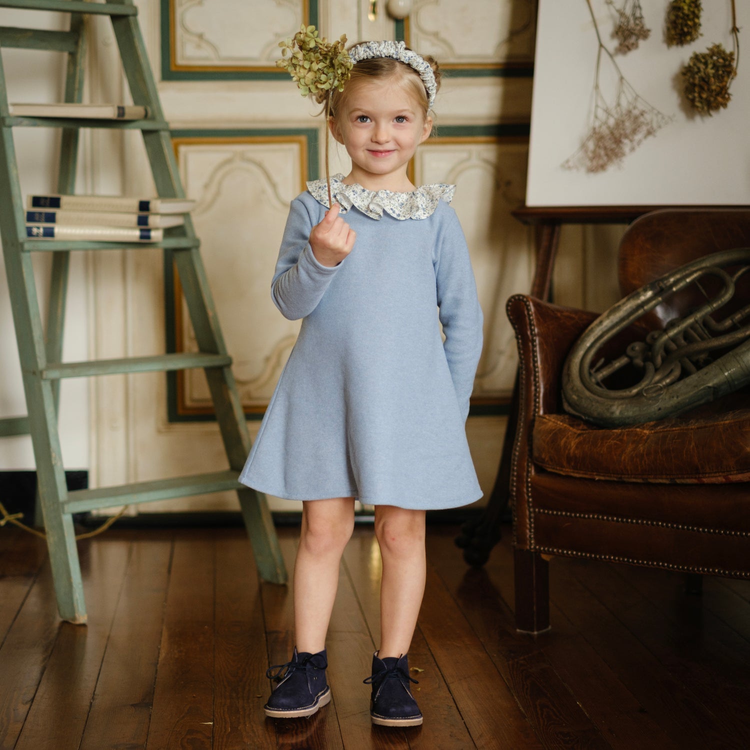 ABITO IN COTOCASHMERE CON ROUCHES FIORELLINO