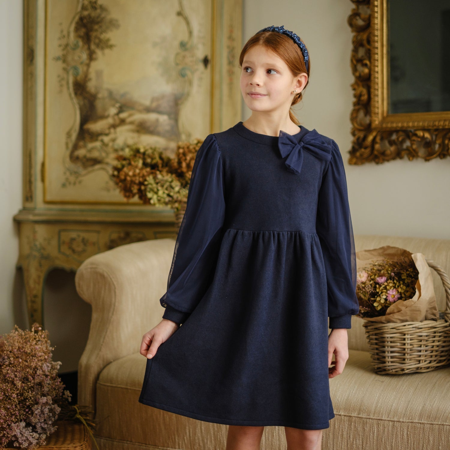 ABITO COTOCASHEMERE FIOCCO E MANICHE IN TULLE