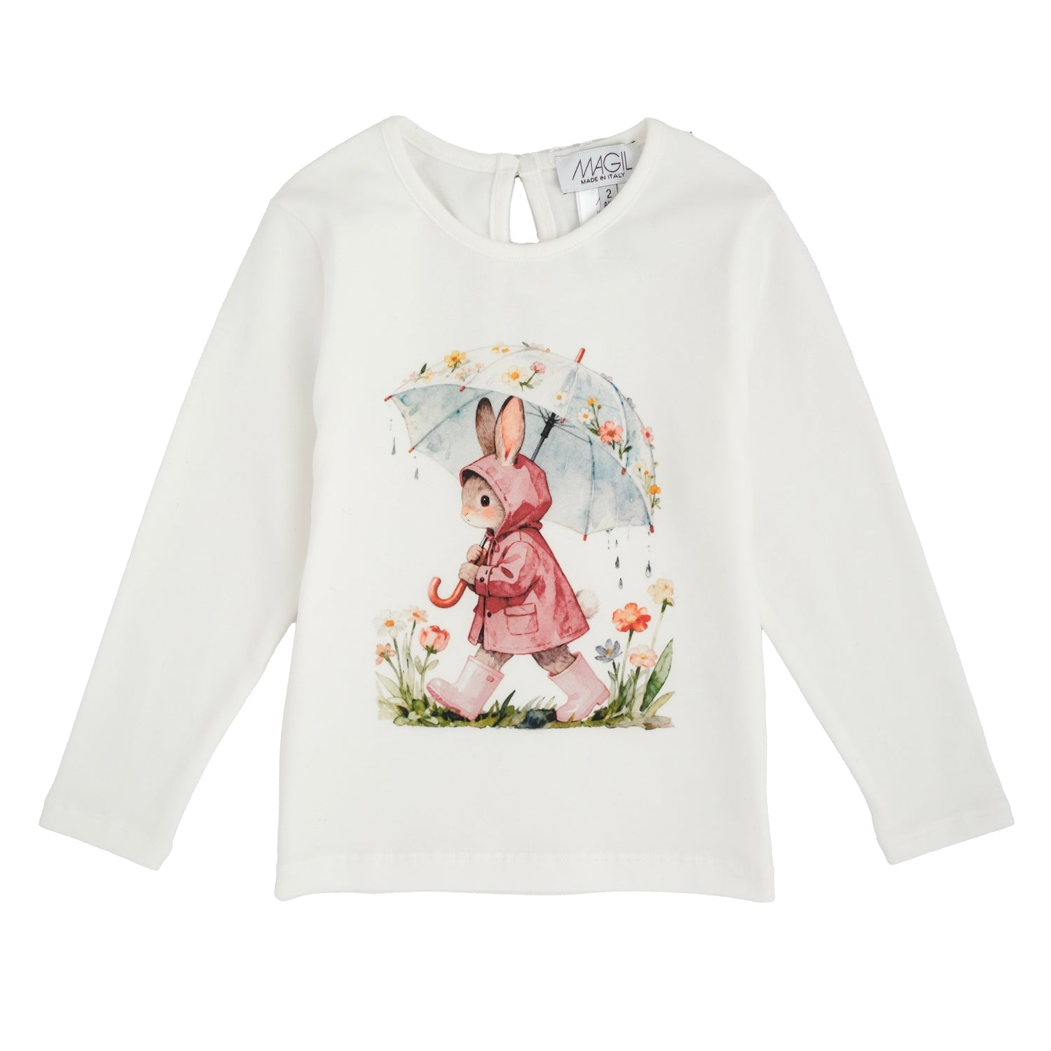 T-SHIRT STAMPA CONIGLIO CON OMBRELLO
