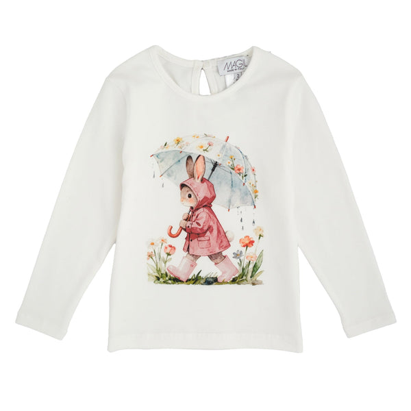 T-SHIRT STAMPA CONIGLIO CON OMBRELLO
