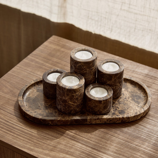Marble tray oval 30x15cm brown