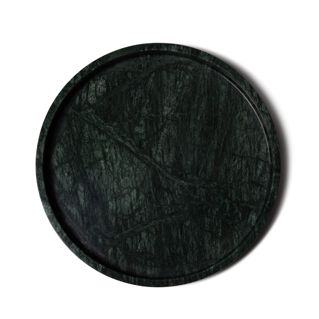 Round marble tray with edge Ø30cm green