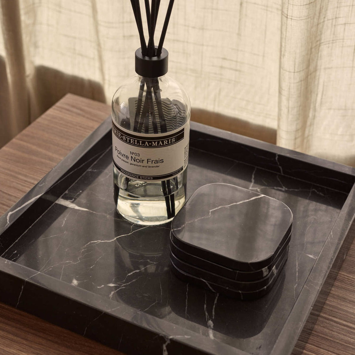 Marble Coaster - Organic - Black Set of 4 Pieces - 10x10x1cm