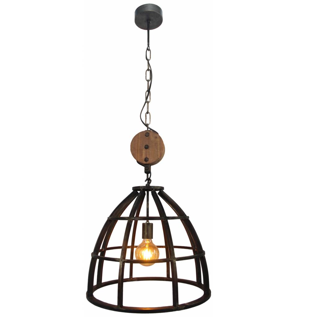 Chericoni Aperto hanglamp, Ø47 cm, zwart met hout, 1 lichts, E27 fitting, voor een modern interieur.