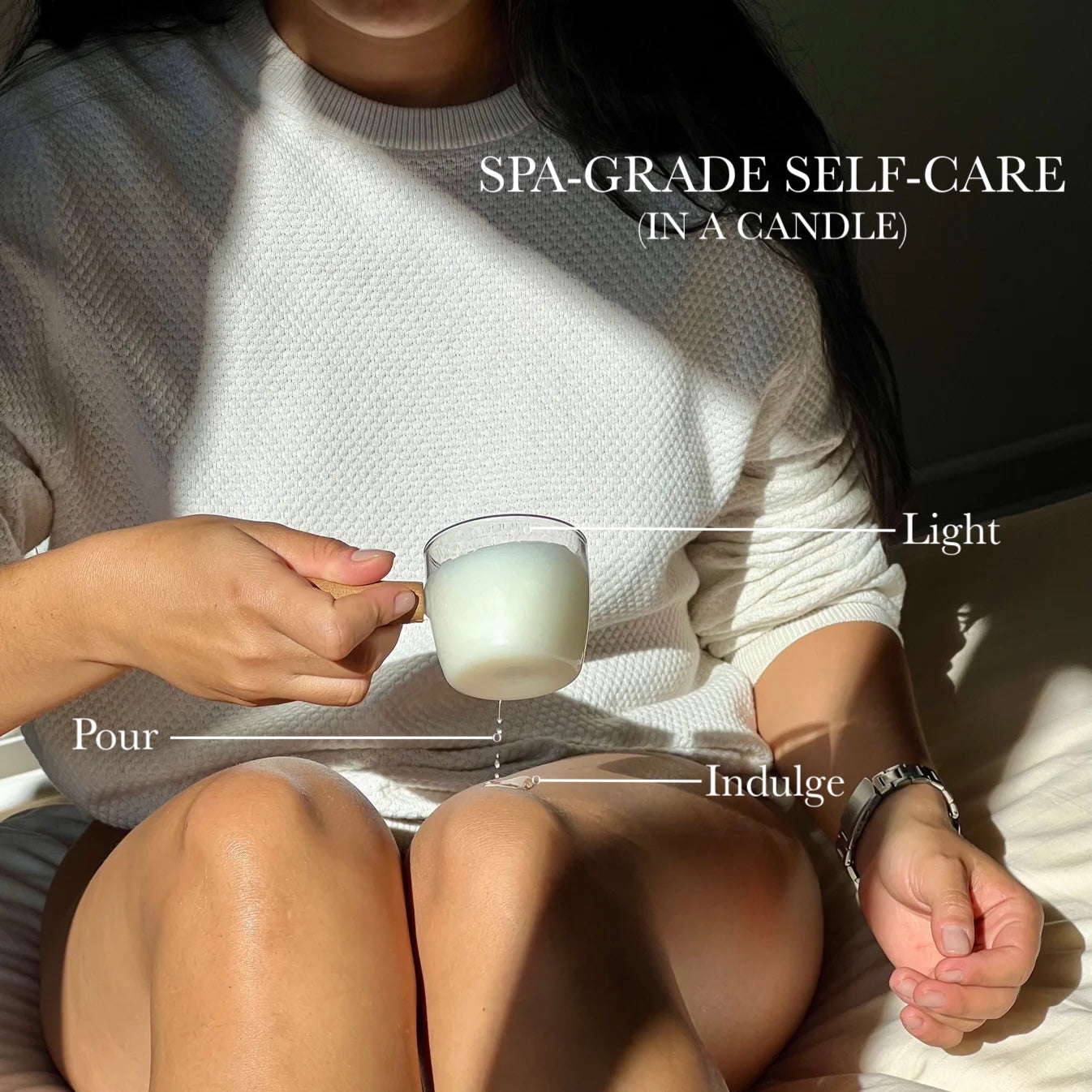 Moisturizing, massage oil candle. Self-care and indulgence. CocoBee.