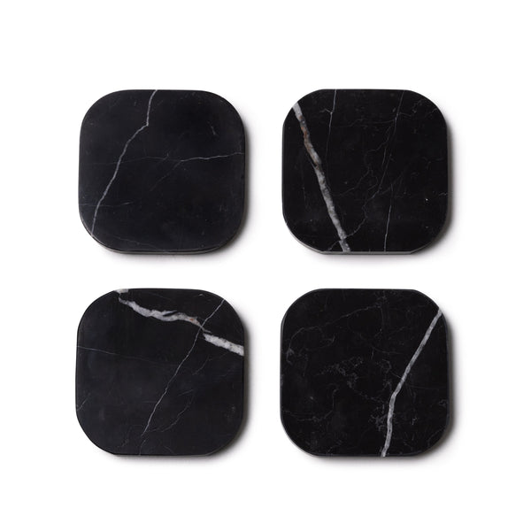 Marble Coaster - Organic - Black Set of 4 Pieces - 10x10x1cm