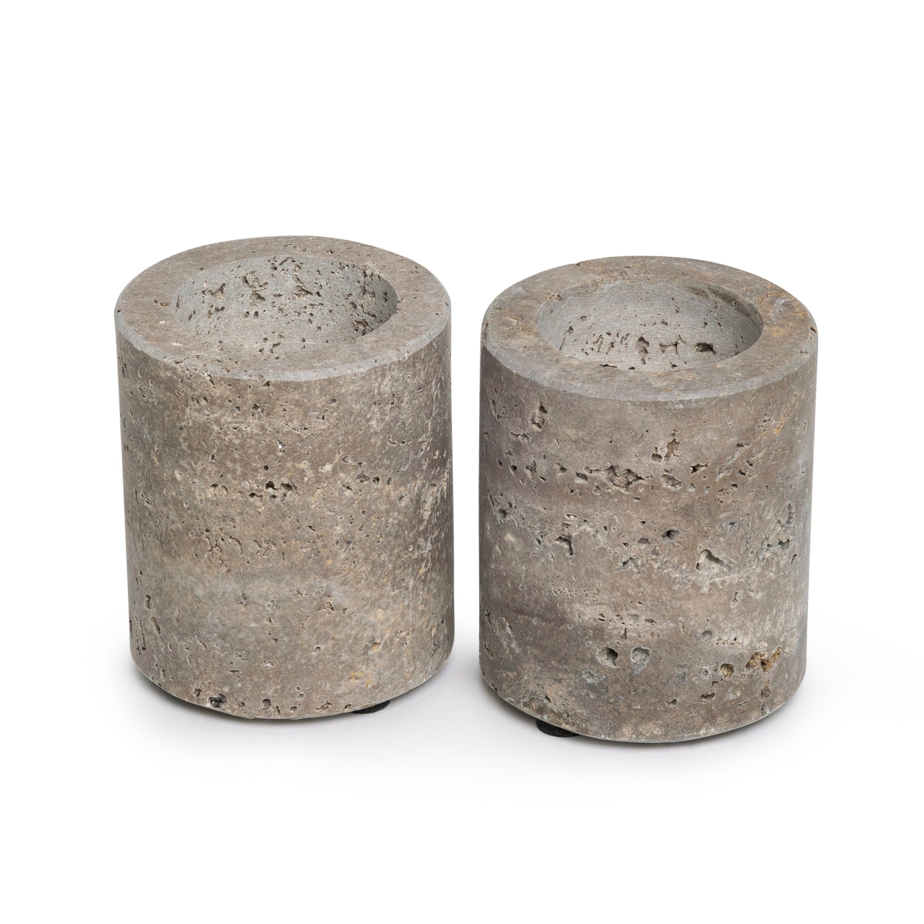 Titanium travertine waxinelichthouder M Ø6x7cm