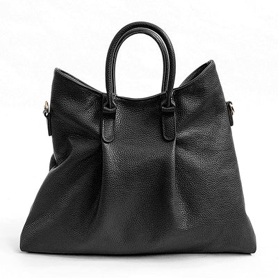 NADIA - Ruched Leather Briefcase in Black