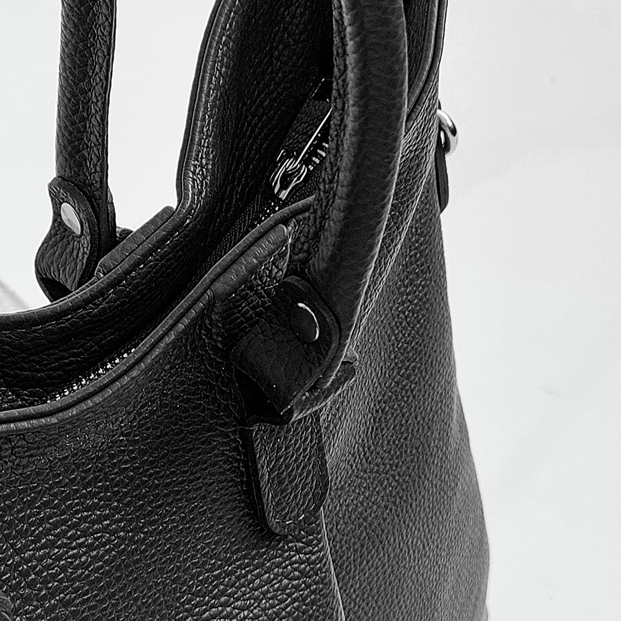 NADIA - Ruched Leather Briefcase in Black