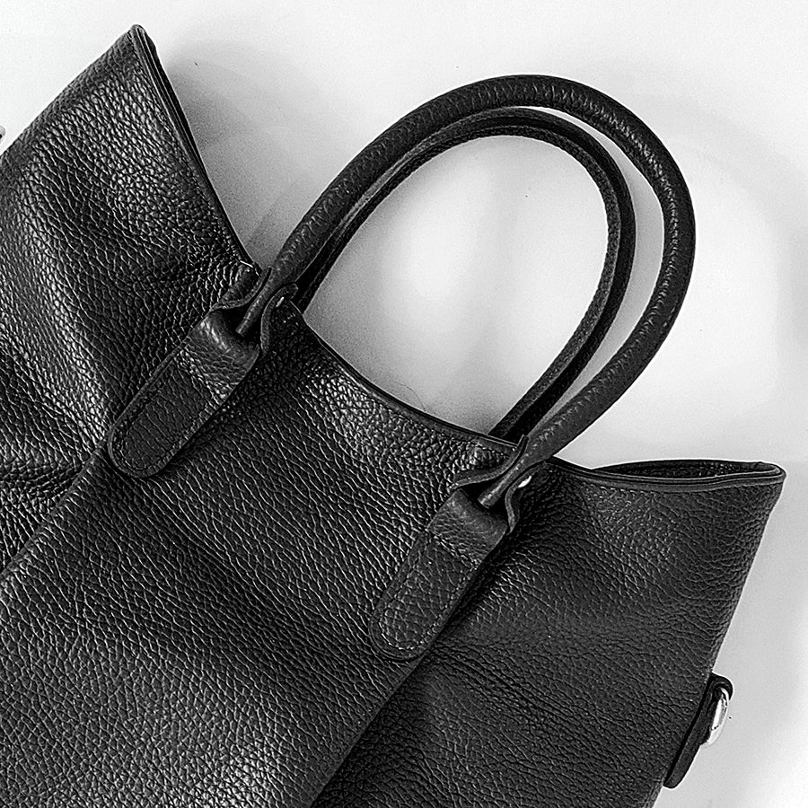 NADIA - Ruched Leather Briefcase in Black