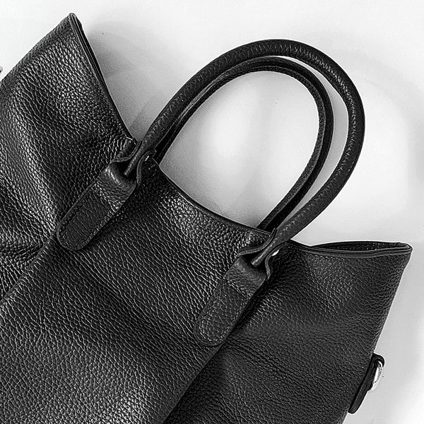 NADIA - Ruched Leather Briefcase in Black