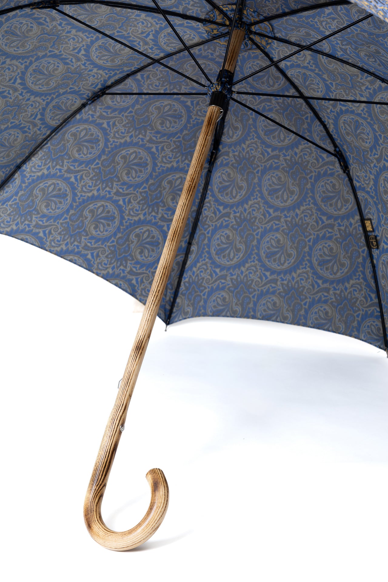Mario Talarico Blue Umbrella in Paisley Pattern Made of Hickory Wood