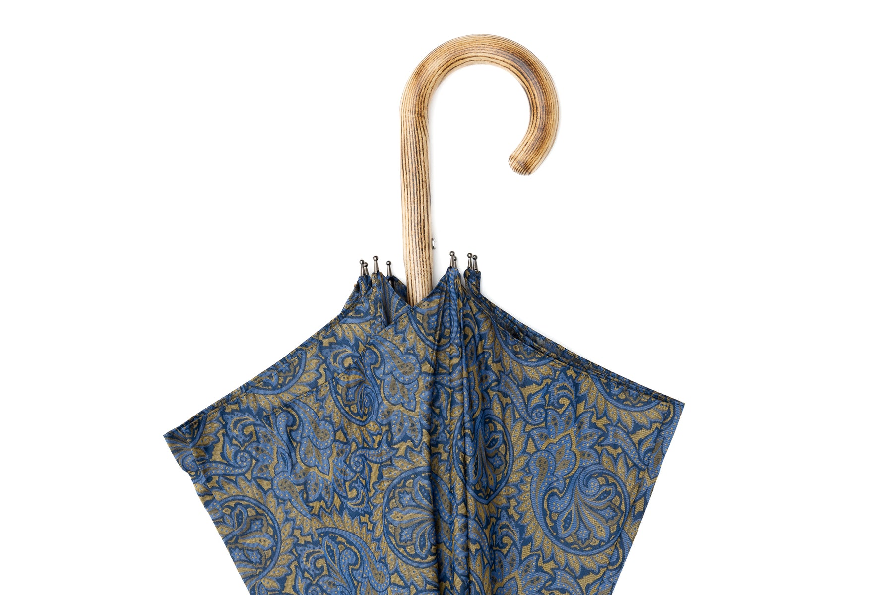 Mario Talarico Blue Umbrella in Paisley Pattern Made of Hickory Wood