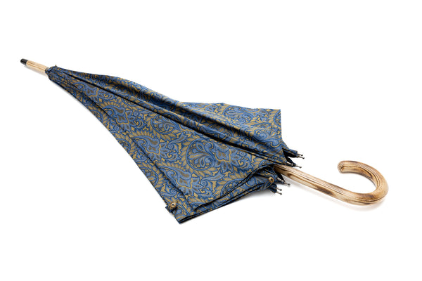 Mario Talarico Blue Umbrella in Paisley Pattern Made of Hickory Wood