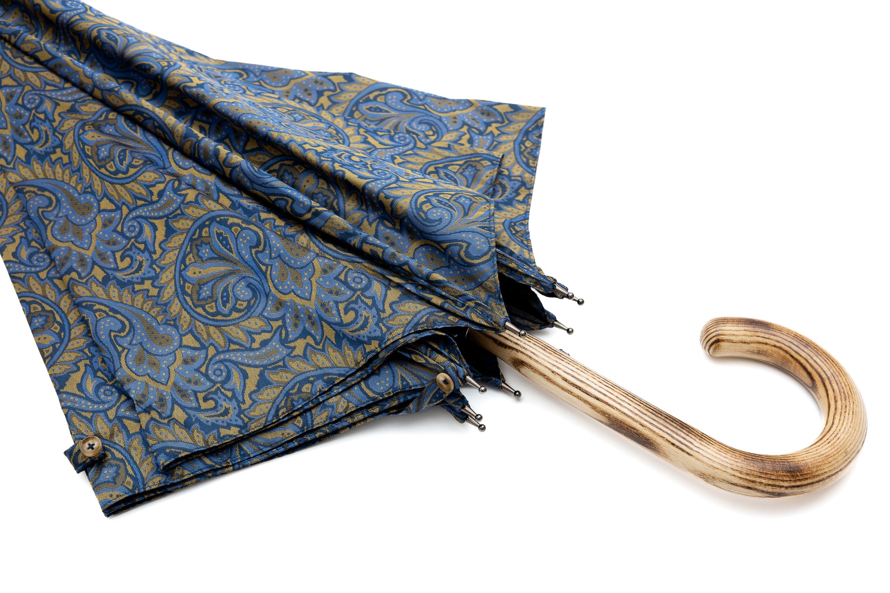 Mario Talarico Blue Umbrella in Paisley Pattern Made of Hickory Wood
