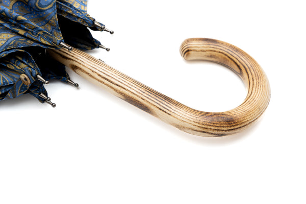 Mario Talarico Blue Umbrella in Paisley Pattern Made of Hickory Wood