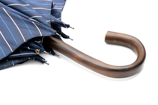 Mario Talarico Blue Striped Umbrella in Chestnut Wood
