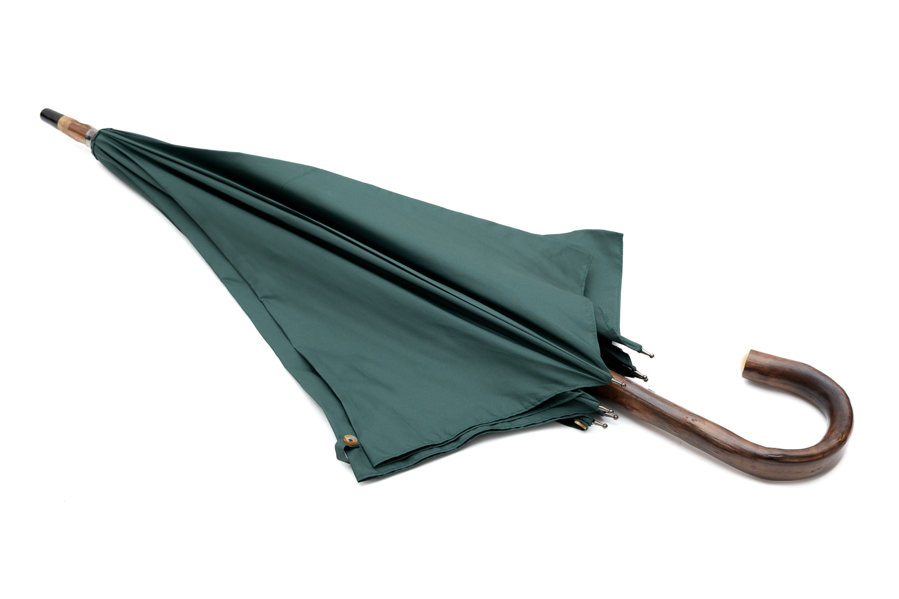 Mario Talarico Green Umbrella in Smooth Fabric with Chestnut Wood
