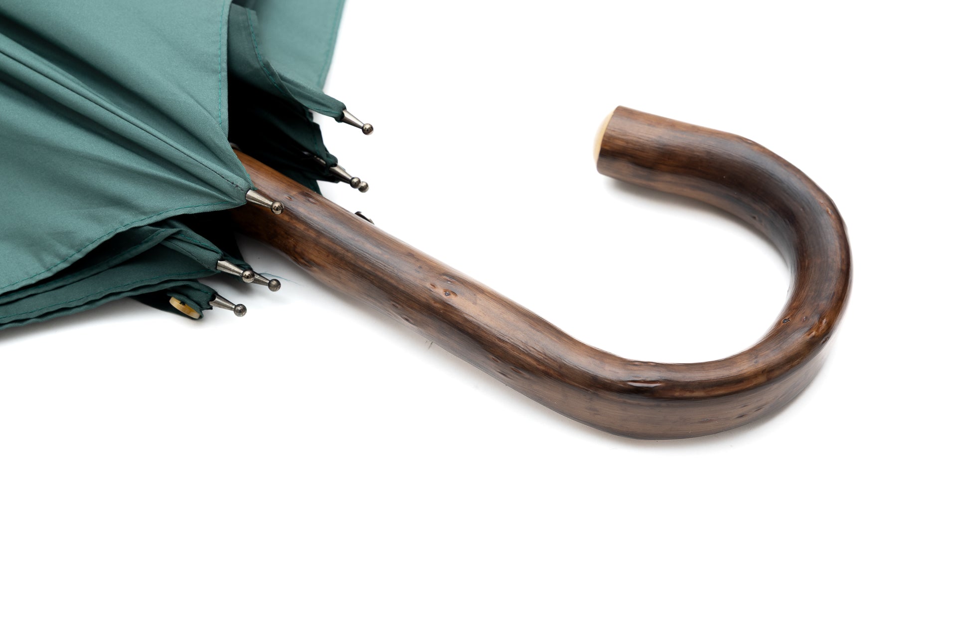 Mario Talarico Green Umbrella in Smooth Fabric with Chestnut Wood