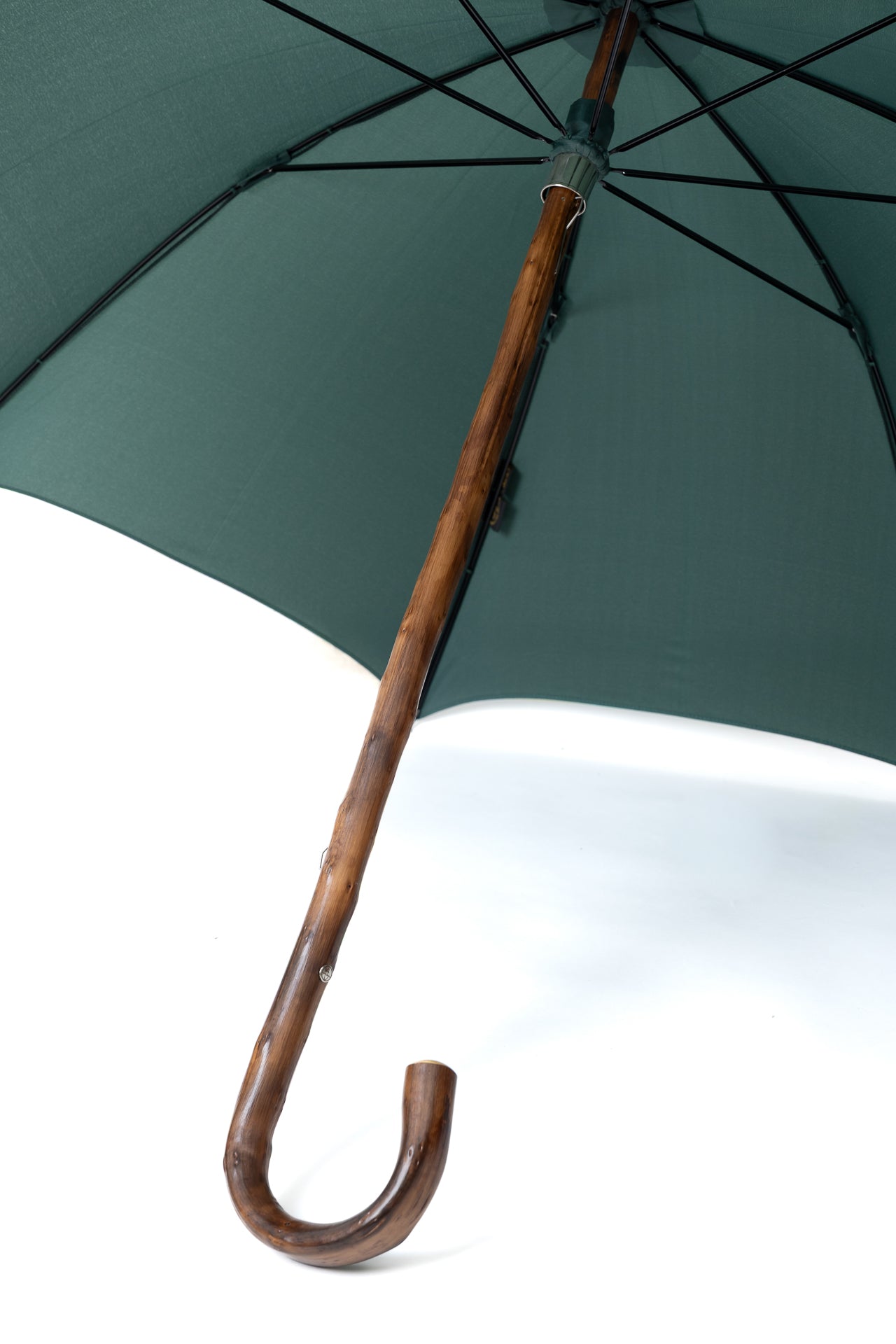 Mario Talarico Green Umbrella in Smooth Fabric with Chestnut Wood