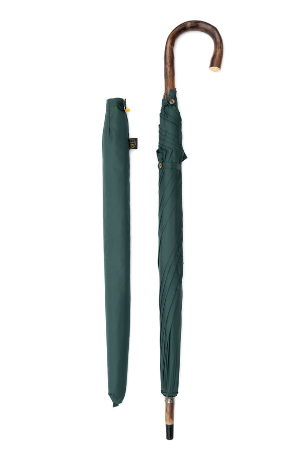Mario Talarico Green Umbrella in Smooth Fabric with Chestnut Wood