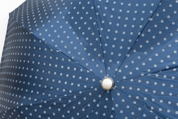 Mario Talarico Blue Floral Folding Umbrella with Bamboo Handle